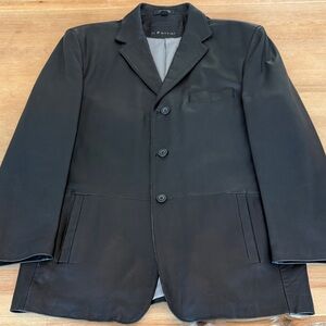 Classic Black Men's Black 100% Leather Blazer. Large